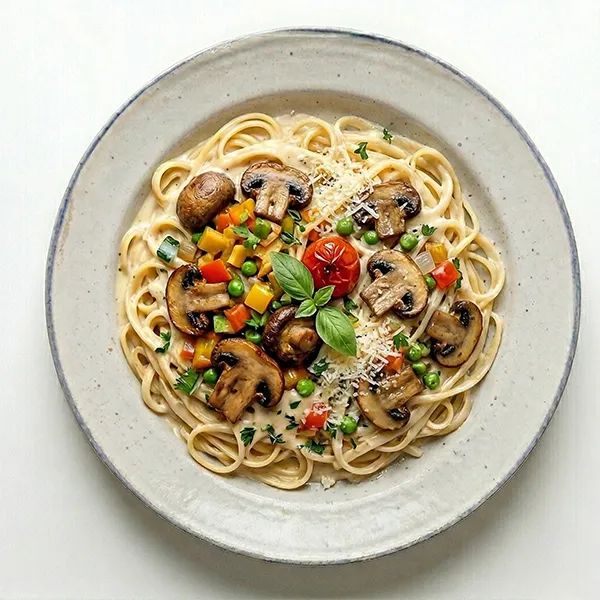 Mushroom and Vegetable Alfredo Linguine